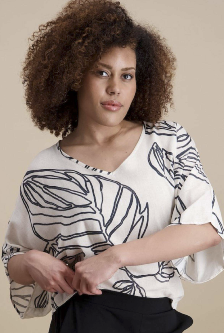 Blouse ecru met zwarte print 1 ecru/noir