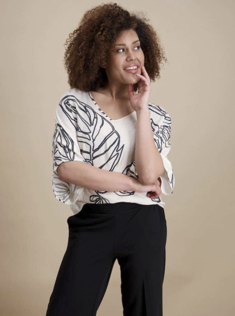 Blouse ecru met zwarte print 1 ecru/noir