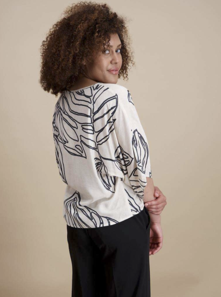 Blouse ecru met zwarte print 1 ecru/noir