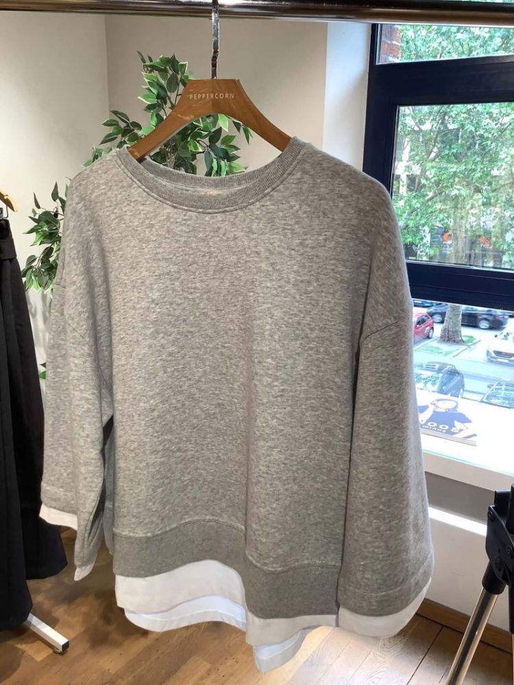 Solay Sweat witte strook onderaan 112M Light Grey Melange