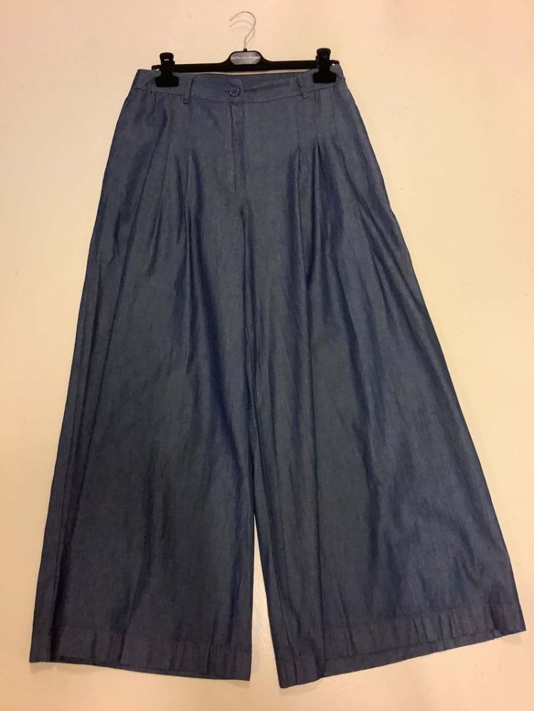 Broek lyocell brede pijpen met bandplooitjes 158 brut