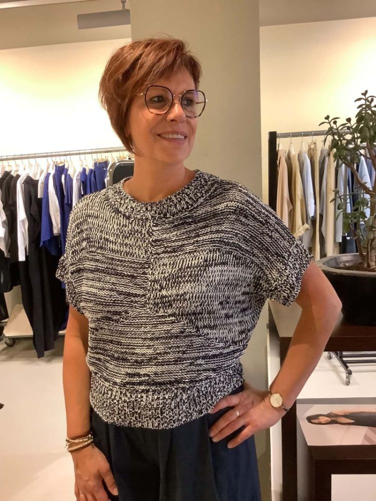 Pull km gemeleerd  796 ecru navy