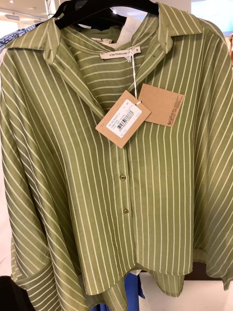 Hemd lm oversized gestreept mosgroen ecru 1710 Vert Feijoa