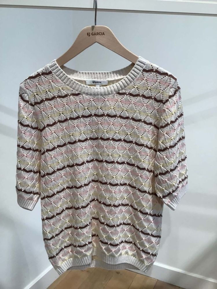 Pull km lijnen roze geel bruin ecru 4294-whitecap