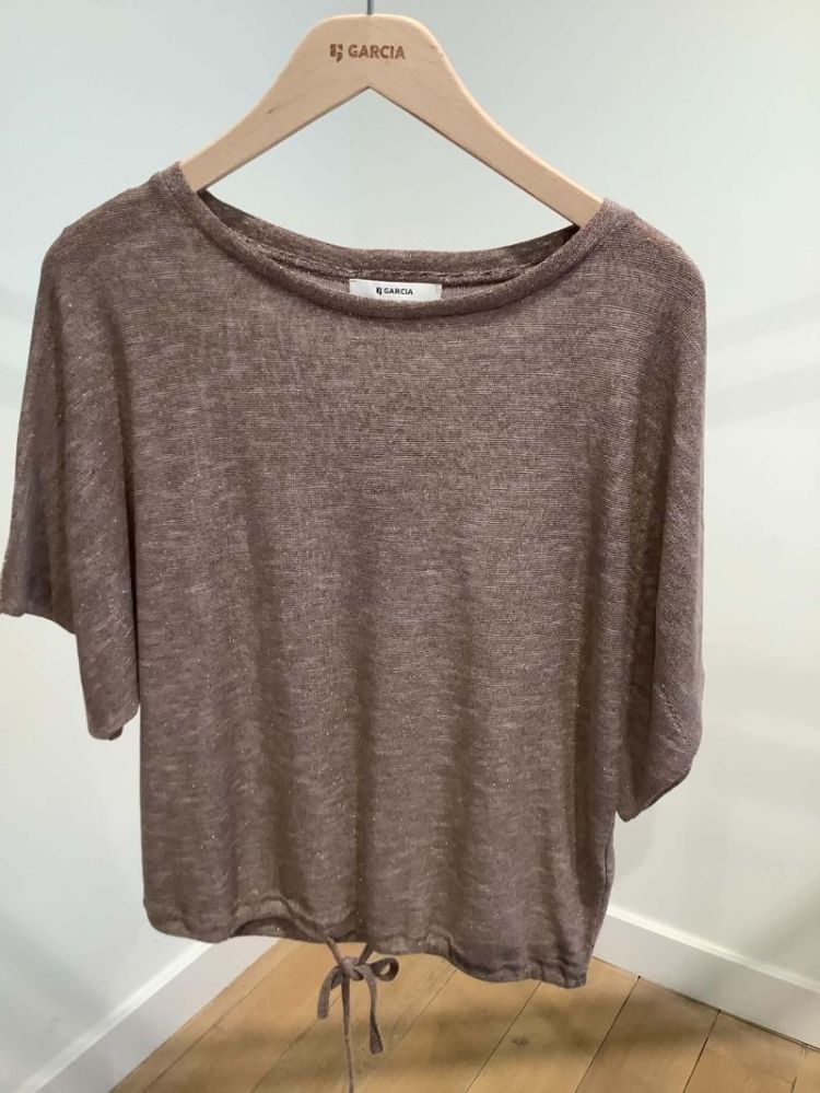 T-shirt boothals striklint onderaan 3305-brown mele