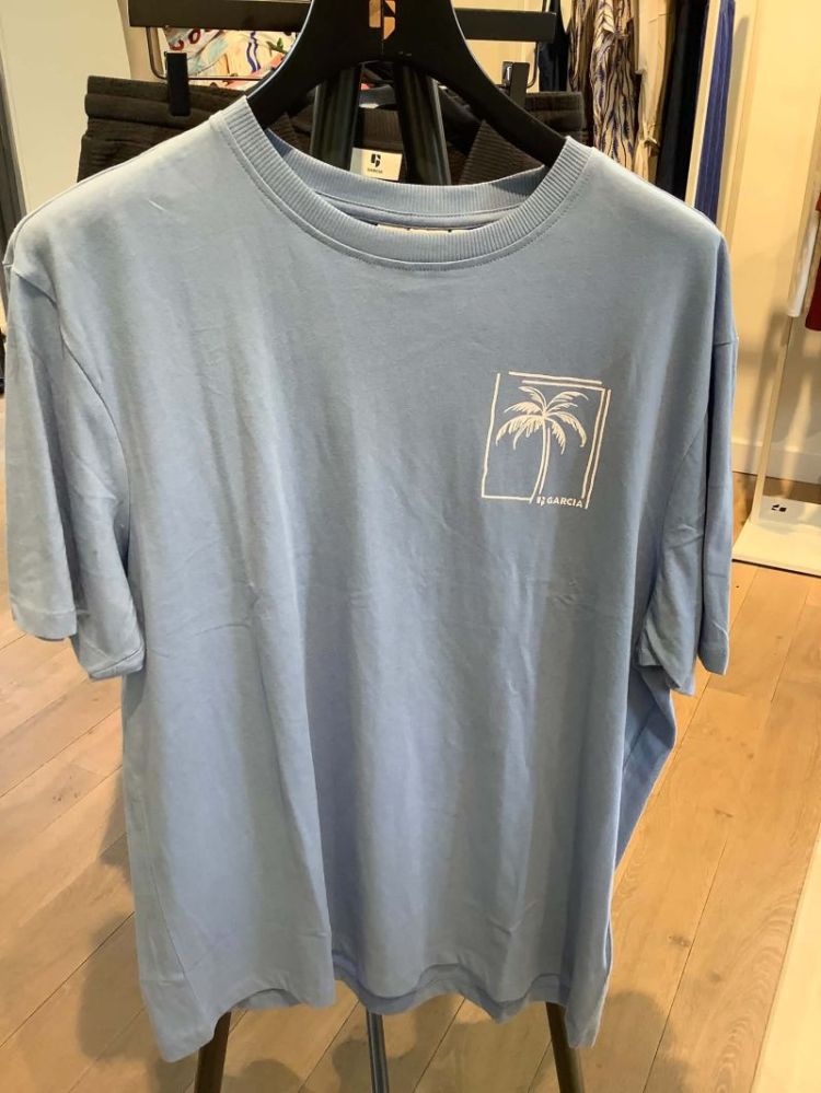 T-shirt palmboom op borst 6135-blue wind