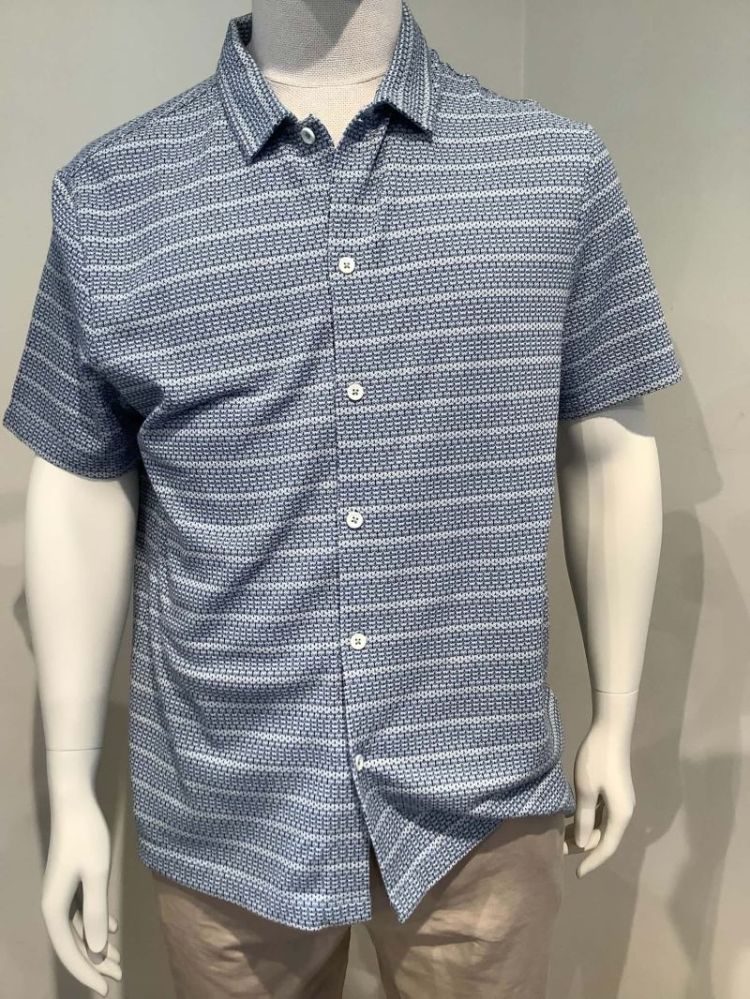 Polohemd stretch met lijnenprint 6135-blue wind